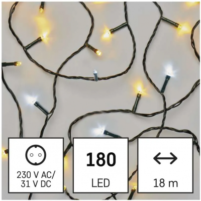 Lampki choinkowe Classic 180 LED 18m ciepła + zimna biel, zielony przewód, IP44, timer EMOS (D4AN06)